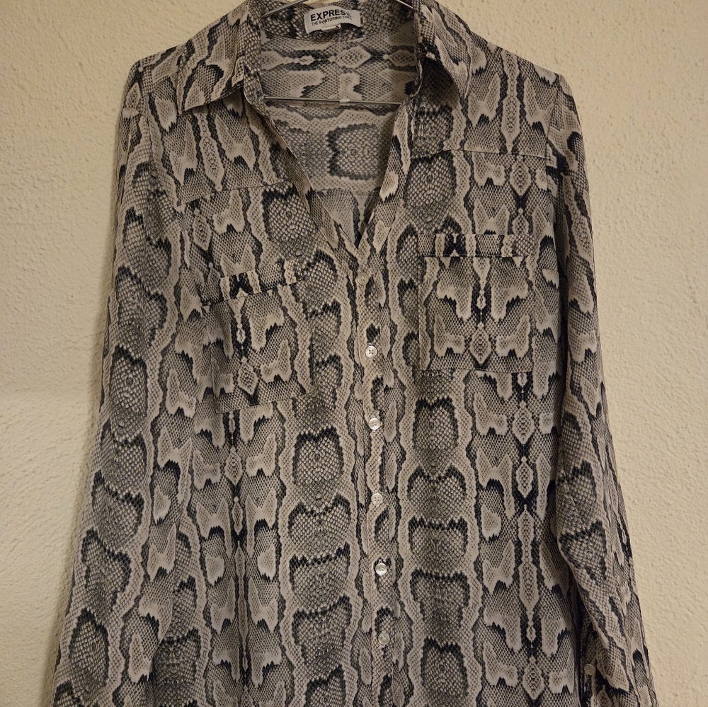 Express Snake Print Button-Up Blouse